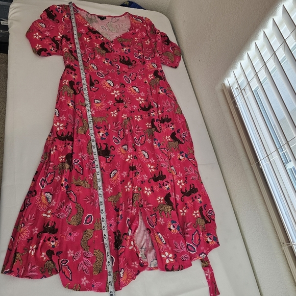 Torrid Pink Midi Button Front Dress 2X Floral Jungle Print Tie Waist - Picture 11 of 15